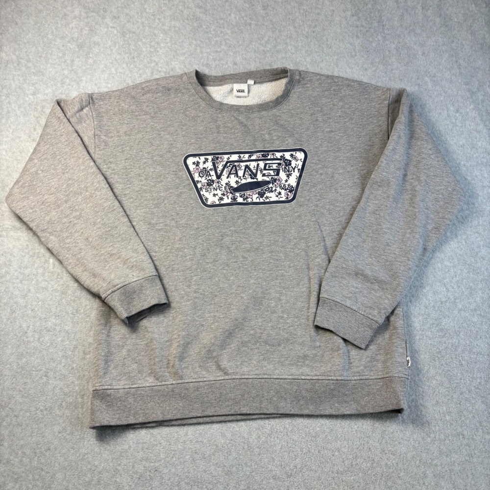 Vans Crewneck Sweatshirt Floral Graphic Logo Heather Gray‎ XL Extra Large